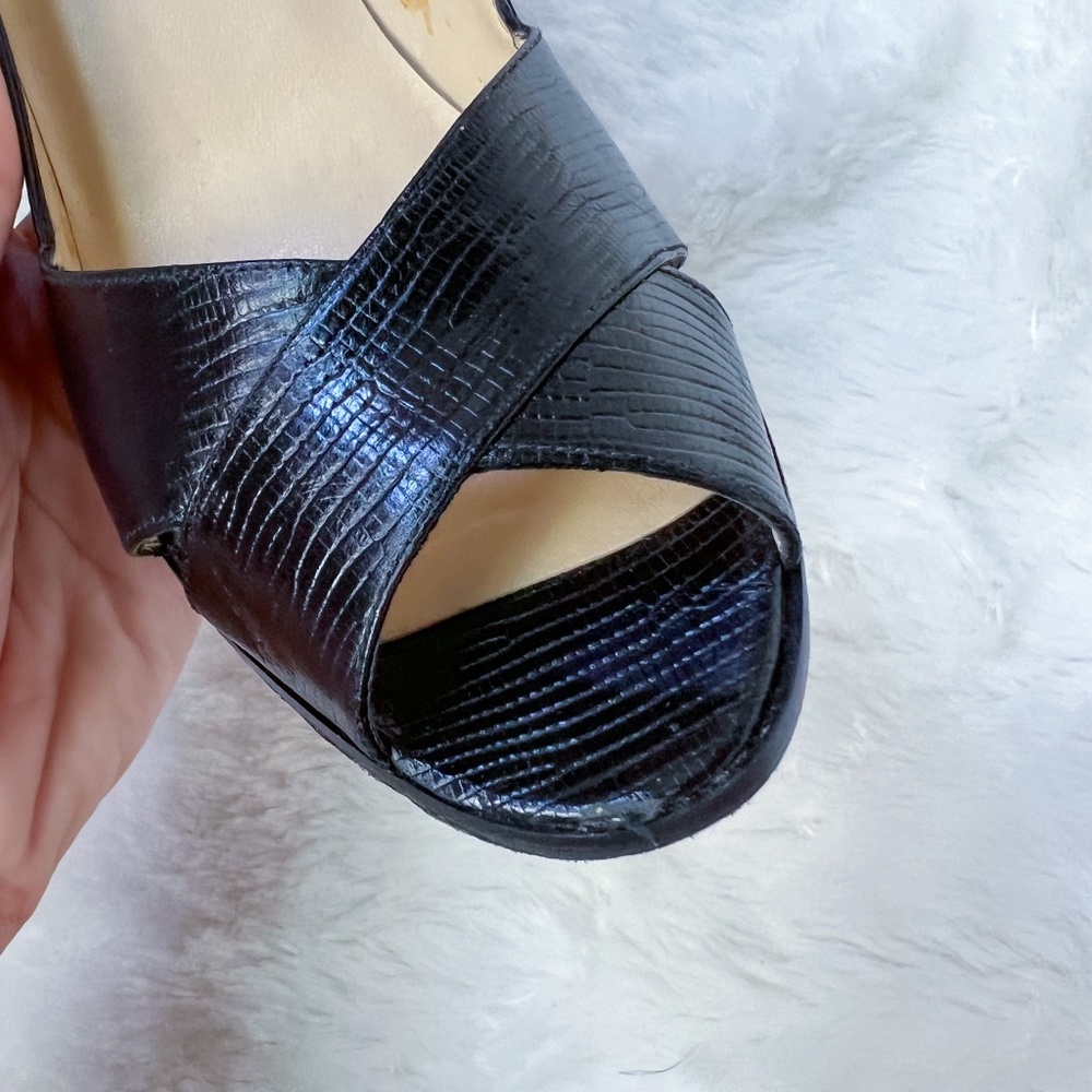 Lauren Ralph Lauren | Whelming Made in Spain Black Lizard Print Textured Leather - Picture 11 of 14